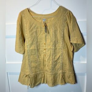 New Vintage Advance Apparels Creek Mustard Button-Down Peplum Blouse with lace